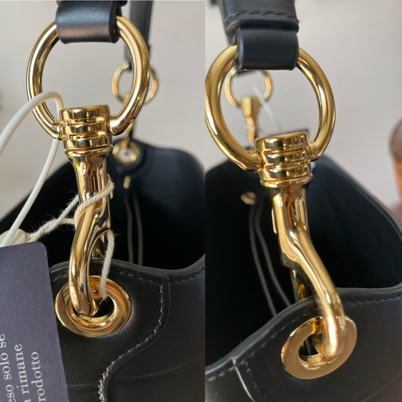 PRADA LOGO PLAQUE BUCKET BAG IN BLACK 1BE048 - Picture 12 of 16